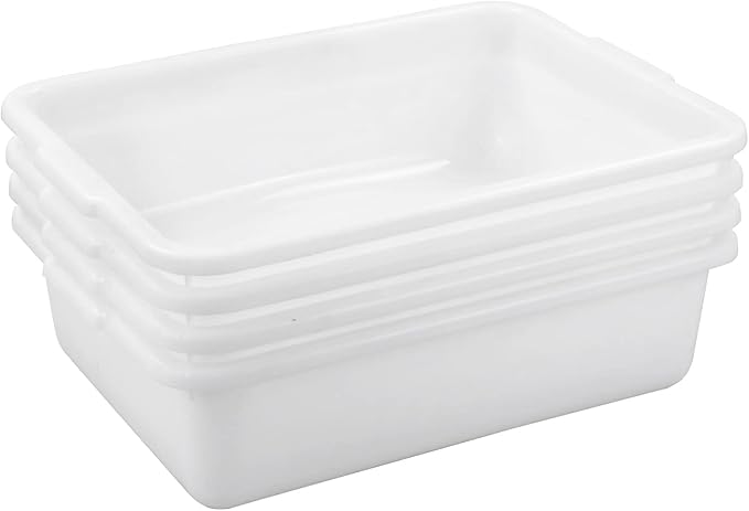 Gloreen 4-Pack Commercial Bus Tubs 8 L White Wash Basin Plastic Dish Pan