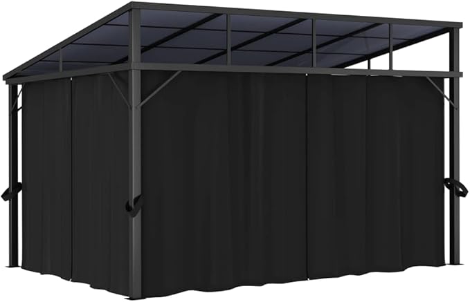 Hardtop Gazebo with Curtains Outdoor 13.3x9.6x8 Feet Anthracite Aluminum Frame Patio Backyard Shelter