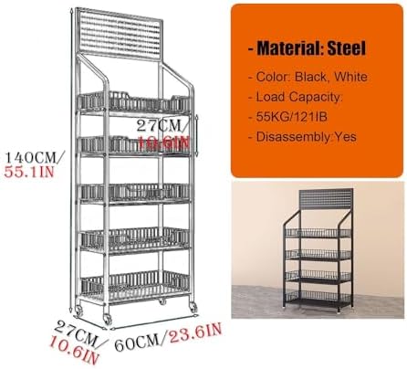 Store Display Rack Wall Mounted Storage Rack Supermarket Convenience Store4-Tier Floor-Standing Snack Shelf Organizer with 15 Hooks Supermarket Vegetable Display Rack for Kitchen &amp Conveni