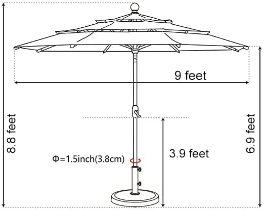 EliteShade USA 10-Year-Non-Fading Solar 9ft 3 Tiers Market Umbrella with 80 LED Lights Patio Umbrellas Outdoor Table with VentilationBlack