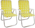 Lawn Chair USA - Outdoor Chairs for Camping. Made with Lightweight Aluminum Frames and UV-Resistant Webbing. Folds for Easy Storage 2- Pack (Yellow and White Stripes with White Arms Classic)