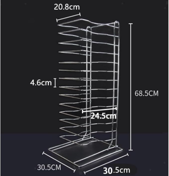 14 Tier Pizza Pan Rack 12x12x27 Inch Metal Organizer for Commercial &amp Home Kitchens Space Saving Ventilation Design