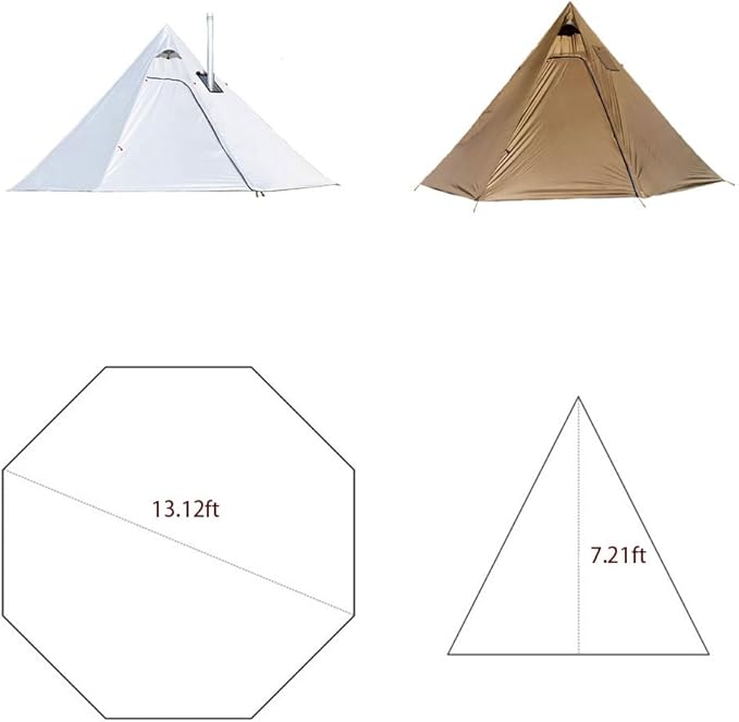 Tipi Hot Tent with Fire Retardant Stove Jack for Flue Pipes 2~3 Person Lightweight Teepee Tents for Family Team Outdoor Backpacking Camping Hiking