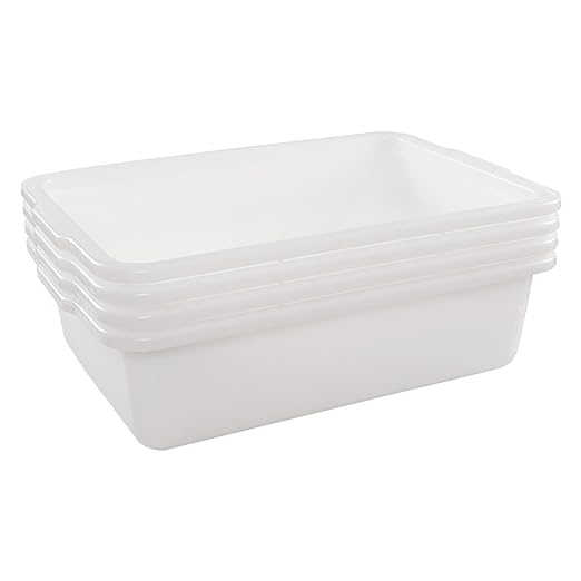 4 Pack Commercial Bus Tubs Food Grade Meat Processing Tubs Bus Box/Tote Box Restaurant Dish Tub 6.8 Deep White (35 L)