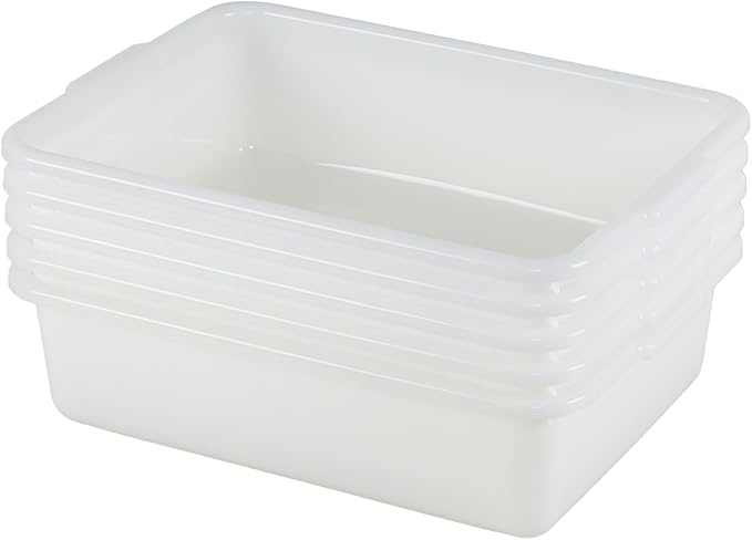 8 Liter Bus Tub Shallow Plastic Tub/Wash Basin 5 Pack White