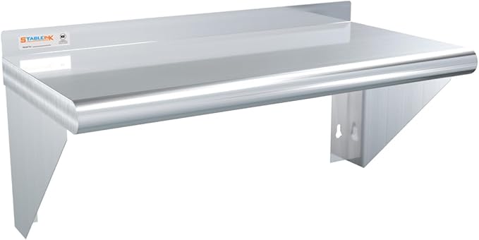 STABLEINK Stainless Steel Shelf 12x24 Inches Heavy Duty Commercial Shelves with 2 Brackets Wall Mount Metal Shelving for RestaurantKitchenLaundry RoomGarageHome