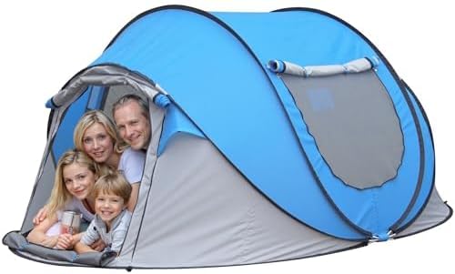 Instant Pop Up Camping Tent 4 Person Blue Easy Pop Up Tent Waterproof Automatic Setup Doors-Instant Family Camping Tents Suitable for Camping Halloween Christmas Autumn Snow etc.(CP-Blue)