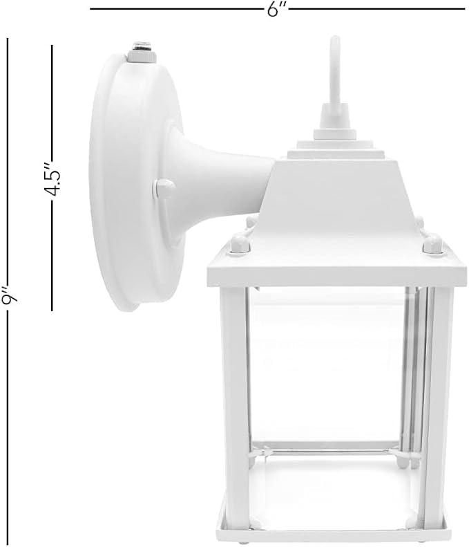 Maxxima LED Porch Lantern Outdoor Wall Light - White with Clear Glass 3000K Warm White 650 Lumens Dusk to Dawn Photocell Light Sensor Patio or Porch Sconce Fixture Exterior Lighting - White
