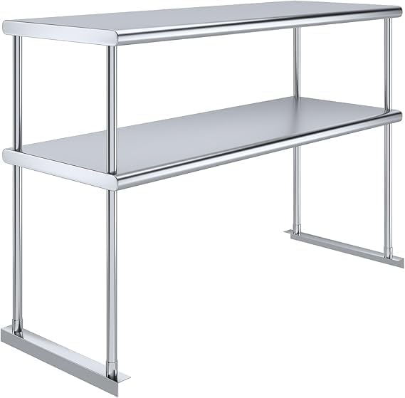 Stainless Steel Worktable with Double Overshelf – 48 x 12 | Heavy-Duty Commercial Prep Table Shelving | NSF Certified (48 in. Long x 12 in. Deep)