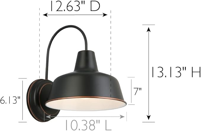 Design House Mason Farmhouse Gooseneck Barn Light Outdoor Exterior Porch or Patio Wall Light Fixture Oil Rubbed Bronze 10 Inch Diameter 1-Pack 579375