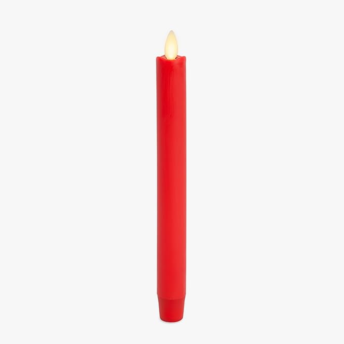 Luminara Flameless Candle Taper (1 x 9.5) Melted Top Real Wax Unscented Remote Ready Timer (True Red)