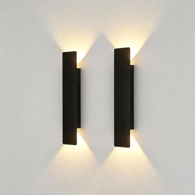 2 Pack Outdoor Wall Sconce 15.7 Inch Black Finish 18W LED Exterior Light 3000K Warm White Weatherproof Aluminum 110V-240V Vertical &amp Horizontal Mount for Porch Patio Entryway