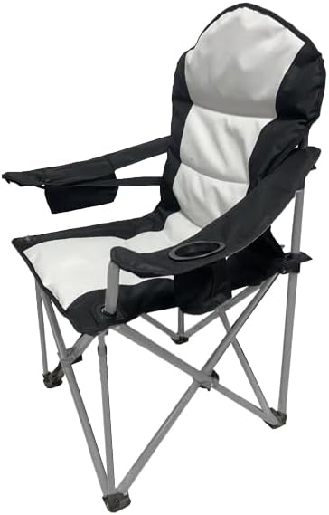 Wild Scape Oversized Folding Camping Chair for Adults Foldable Beach Chairs with Cup Holder Cooler Pocket Storage Bag Heavy Duty Portable Fishing Chair for Outdoor Garden Picnic Grey &amp Blac