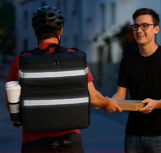 Food Delivery BagLarge Insulated Backpack for Doordash/Uber Eeats Expandable Cooler Bags for Bike/Motorcycle with Reflective Strip and Cup HoldersReusable Pizza Food Delivery Bag with Hand Straps