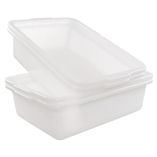 4 Pack Commercial Bus Tubs Food Grade Meat Processing Tubs Bus Box/Tote Box Restaurant Dish Tub 6.8 Deep White (35 L)
