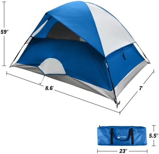 4 Person Camping Tent with Rainfly and Carrying Bag - Easy Pop Up Family Tents for Camping Essentials Beach Hiking Backpacking Mountaineering and Camp Travel