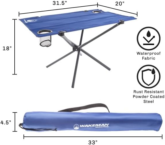 Camp Table - Outdoor Folding Table with 4 Cupholders and Carrying Bag for Camping Beach Picnic Sporting Events and More by Wakeman Outdoors | Outdoor 4 Cupholders Carrying Bag Camping Beach P