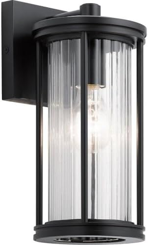 Kichler Barras 11.5 1 Light Outdoor Wall Light with Clear Ribbed Glass in Black