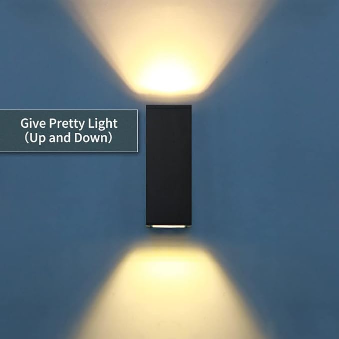 Outdoor Wall Lights Up Down Porch Lights Modern Exterior Light Fixture Waterproof Anti-Rust Outdoor Wall Sconce14wMatte Black (BD001)