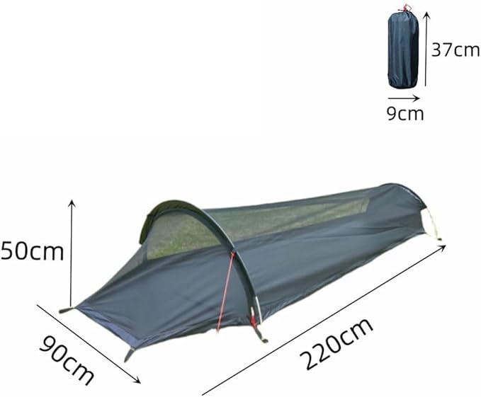 1 Person Bivy Tent Ultralight 0.7kg Backpacking Shelter with 40D Ripstop Fabric 210D Oxford Floor Wind-Resistant Aluminum Frame for 4-Season Outdoor Adventures