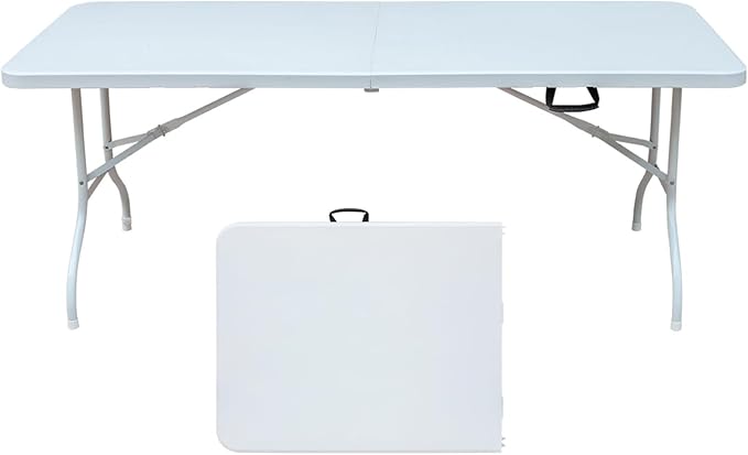 ZeHuoGe Portable Folding TableLightweight Picnic Party Dining Camp Table Folding Banquet TableMultifunctional Camping Table (White 6ft)