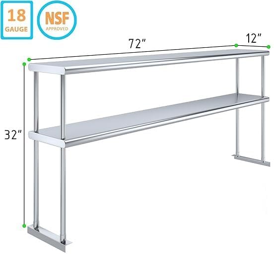 Worktable with Double OverShelf Stainless Steel NSF (72 in. Long x 12 in. Deep)