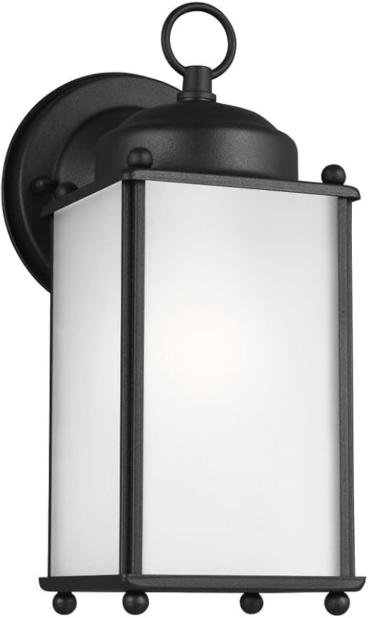 Generation Lighting 8593001-71 New Castle Satin Etched Glass Outdoor Wall Sconce Lighting Fixture 1-Light 75 Watt 10 H x 5 W Antique Bronze