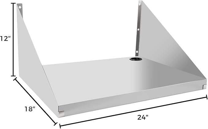 Stainless Steel Microwave Shelf Wall Mount 18 x 24 Commercial Heavy Duty Metal Appliance Wall Mounted Shelf 200 lb Commercial Microwave Rack for Restaurant Kitchen Bar and Shop