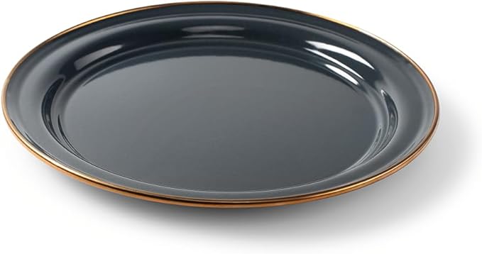 GSI Outdoors Mesa 2-Person Enamelware Dining Set 6-Pieces – Shadow with Bronze-Finished Stainless Steel Rim Dishwasher Safe