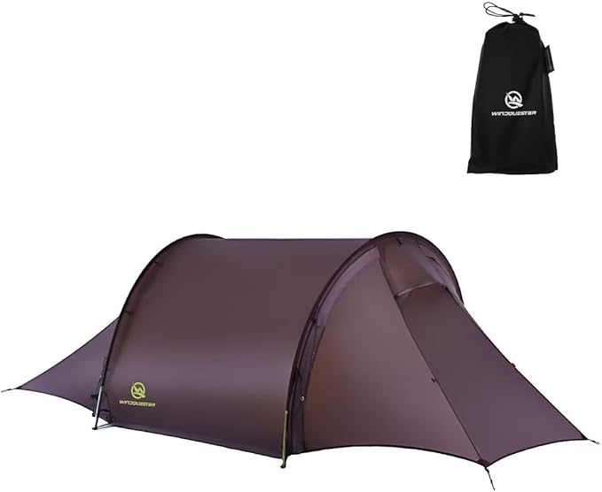 Gale Lite 2 Ultralight 2-Person Tunnel Tent – 2.89 lb Double Silicone-Coated Fabric Compact 3-Season Backpacking Shelter – Wine Brown Bundle with Footprint