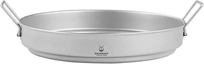 SILVERANT Camping Plate Titanium Pan Dish Plate with Handle &amp Mesh Bag Large Reuseable Ultralight Dinner Plate for Camping Outdoors Backpacking (1500ML)