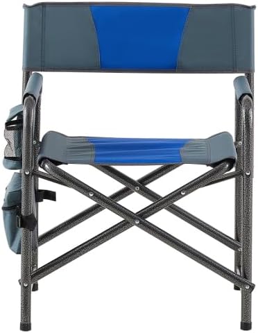 1-Piece Padded Folding Outdoor Chair with Storage PocketsLightweight Oversized Directors Chair for Indoor Outdoor Camping Picnics and FishingBlue/Grey