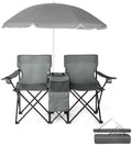 Camping Chairs Folding Double Chair with Removable Umbrella Cup Holders Cooler Bag Side Pocket &amp Carry Bag for Beach Outdoor Sports Concerts Travel Picnic