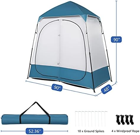 Portable Double Privacy Tent for Outdoor Shower Camping Changing Room Pop Up Dressing Shelter Folding Waterproof Blue White Oxford Fabric Easy Setup Privacy Pod for Beach Travel Fishing
