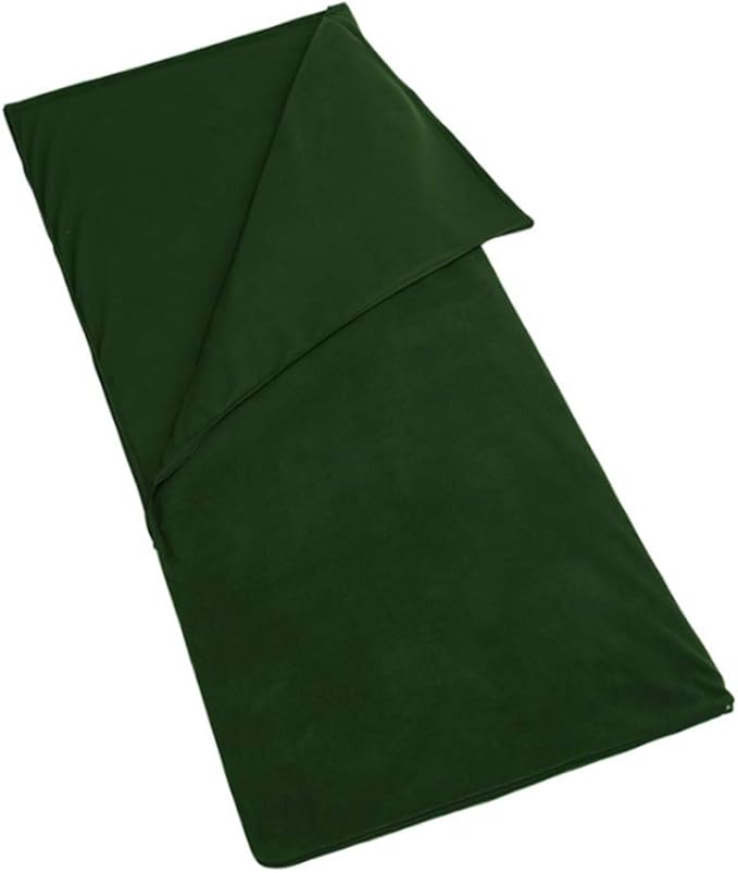 Fleece Sleeping Bag Microfiber Lightweight Travel Sheet Liner Comfortable Warm Sleeping Bag for Cold Weather Camping Blanket with Carry Storage Bag for Outdoor Backpacking(Green)(Green)