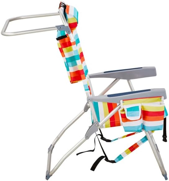 Folding Backpack Beach Chair 4 Position Portable Camping Chair with Headrest Cup Holder and Wooden Armrests (Colorful 2 Packs)