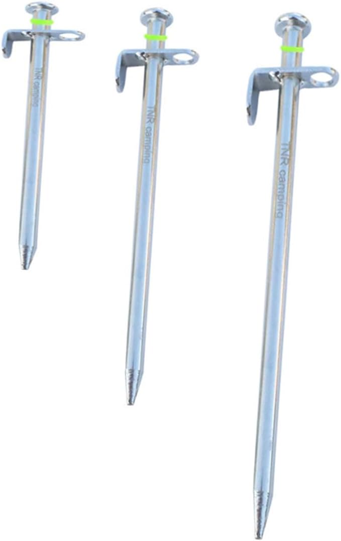 HANABASS 4pcs Sturdy Steel Tent Stakes and Hooks Tent Pegs Nails for Stake Kit Outdoor Camping Tarp Fixation
