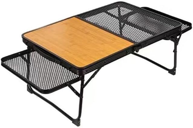 Portable Lightweight Outdoor Aluminum Alloy Mesh Folding Travel Table with 2 Wing Panels Easy Setup