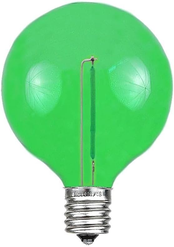 Novelty Lights 25 Pack Green G40 LED Filament String Light Bulbs E12/C7 Candelabra Base 5 Watt Equivalent Shatterproof Replacement Bulbs for Patios Canopy Lighting