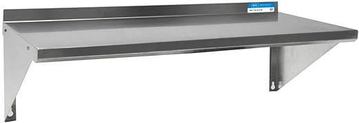 BK Resources Stainless Steel Wall Shelf 16x 32 18 Gauge T-430 Steel NSF Commercial Kitchen Food Service Use 1.5 Backsplash Angle Supports BKWSE-1632