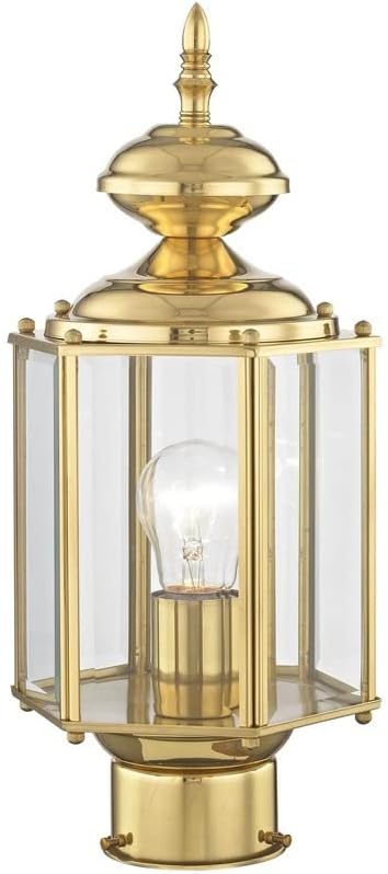 Livex Lighting Lantern 2117-02 Outdoor Post with Clear Beveled Glass Shades Polished Brass