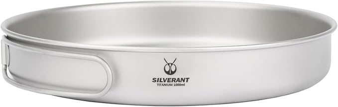 SILVERANT Camping Plate Titanium Pan Dish Plate with Handle &amp Mesh Bag Large Reuseable Ultralight Dinner Plate for Camping Outdoors Backpacking (1000ML)