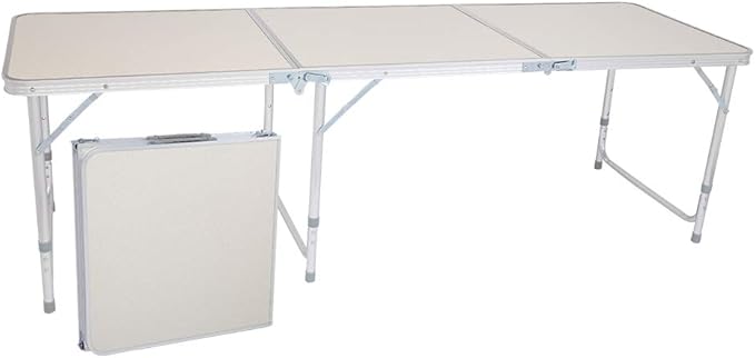 Folding Camping Table4FT Aluminum Folding Picnic Table with 3 Adjustable HeightHeavy Duty 3 Fold Utility TableIndoor Outdoor Portable Lightweight Beach Accessories with Carrying Handle (White)