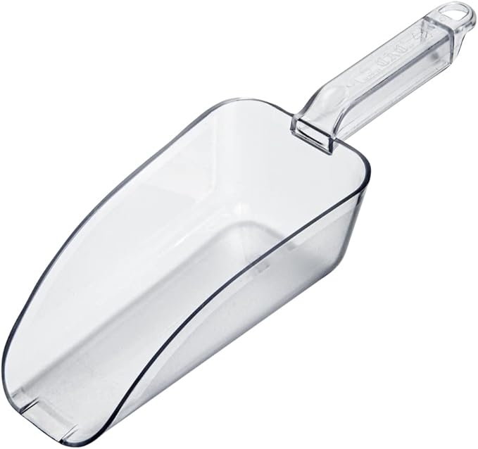 Restaurantware Met Lux 24 Ounce Ice Scoop 1 Flat Bottom Food Scoop - Beveled Front Edge Hanging Slot Clear PC Plastic Flour Scoop Lightweight For Ice Or Dry Ingredients