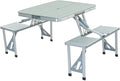 Outdoor Camping Folding Table and Chair One Table Four Chairs Aluminum Alloy Connected Simple Portable Folding Picnic TableSilver
