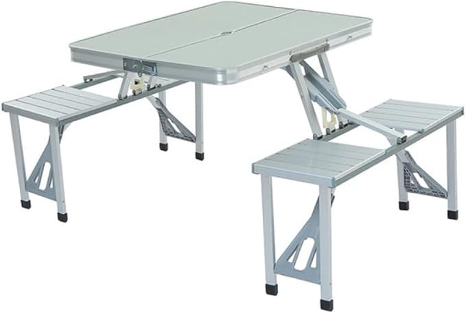 Outdoor Camping Folding Table and Chair One Table Four Chairs Aluminum Alloy Connected Simple Portable Folding Picnic TableSilver