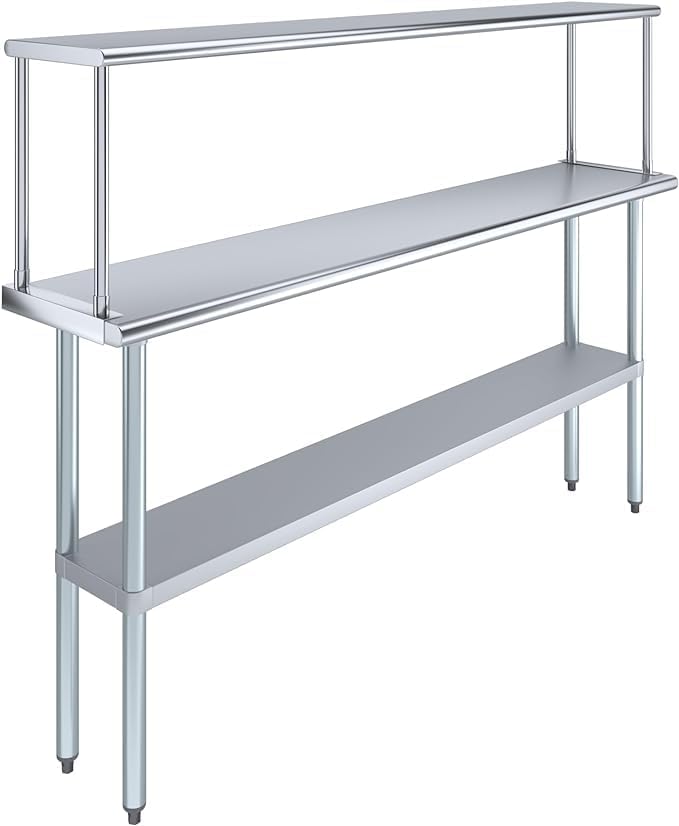 Stainless Steel Work Table with Wide Single Tier Overshelf | Metal Kitchen Prep Table &amp Shelving Combo (14 x 72 Work Table + 12 Overshelf)