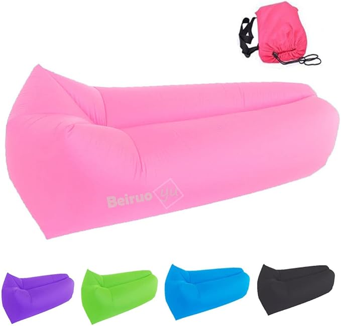 Inflatable Lounger Air Chair Sofa Bed Sleeping Bag Couch for Beach Camping Lake Garden(Pink)