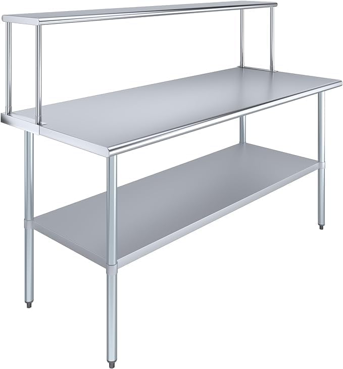 Stainless Steel Work Table with Wide Single Tier Overshelf | Metal Kitchen Prep Table &amp Shelving Combo (30 x 72 Work Table + 12 Overshelf)