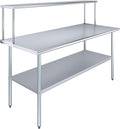 Stainless Steel Work Table with Wide Single Tier Overshelf | Metal Kitchen Prep Table &amp Shelving Combo (30 x 72 Work Table + 12 Overshelf)